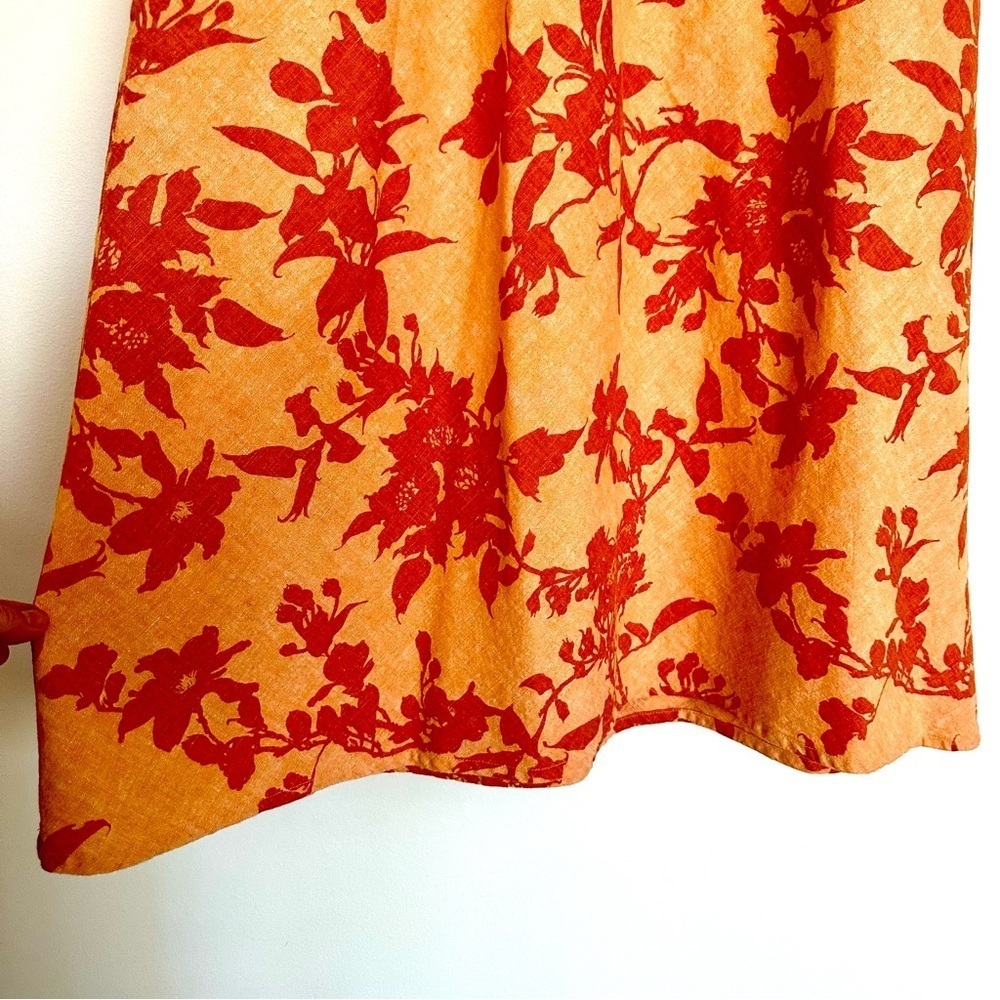 Orvis Linen Blend Orange Floral Elastic Waist Maxi Skirt Women’s Size Medium - Picture 6 of 9